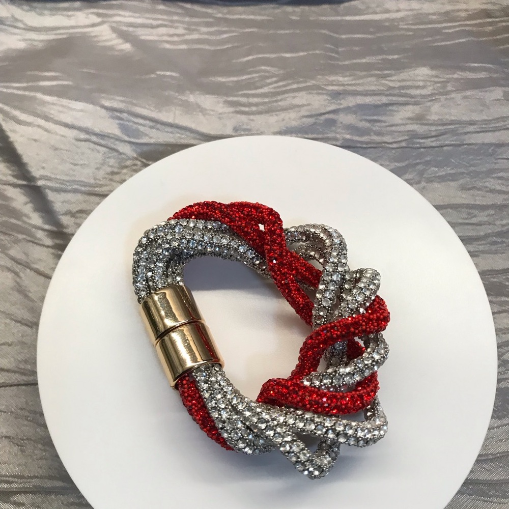 Elegant Red and Silver Twisted Bling Bracelet - Picture 3 of 4